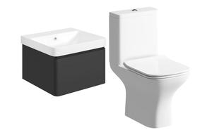 Sky 500mm Basin Unit & Rimless Close Coupled WC Pack - Matt Black